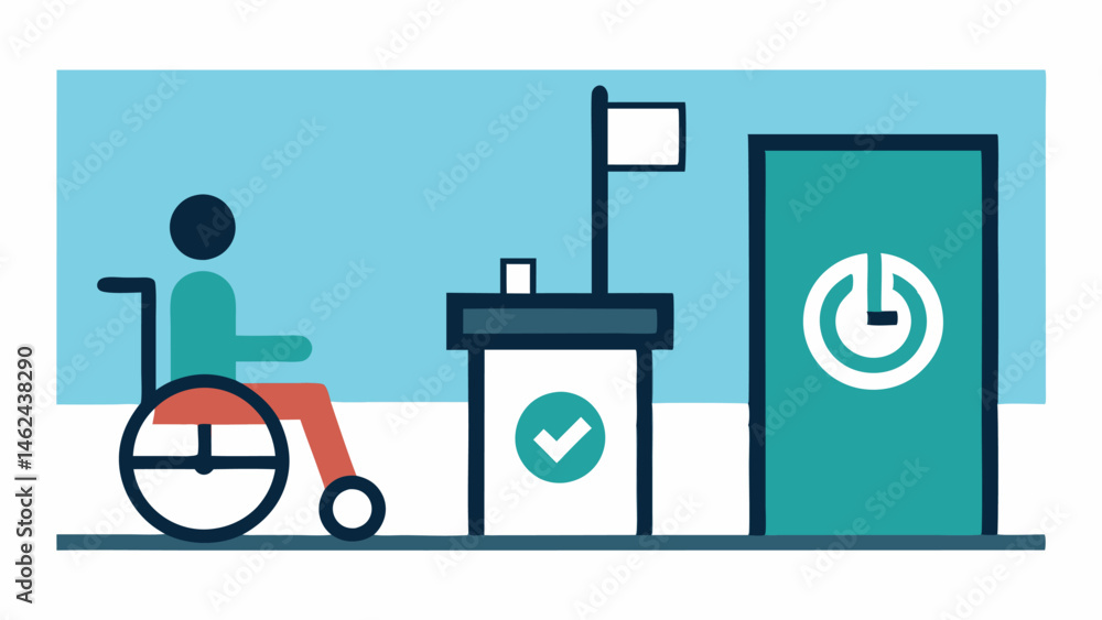 Poster signage with symbols an illustration of an accessible voting area highlighting large clear signage w
