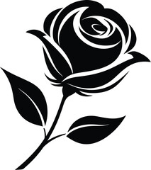 Rose flower silhouette,  decorative rose with leaves
