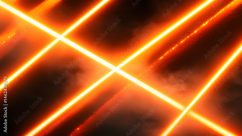 Poster abstract design with intersecting neon orange lines.