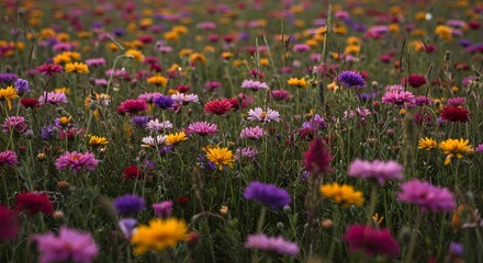 Fototapeta premium Vibrant Wildflower Meadow A Stunning Display of Colorful Blooms in Full Bloom