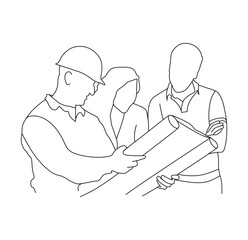 Three worker are Plane work ,Labour day line art illustration.
