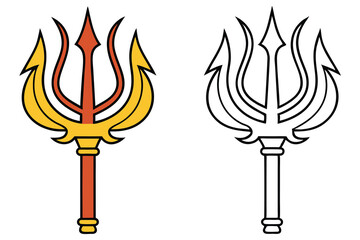 Colorful trident and a monochrome version stand side by side on a white background