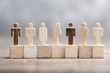 Team Building and Business Success Depicted by Wooden Blocks and Wooden Human Models

