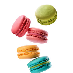 Obraz premium Vibrant Macarons Falling Against White