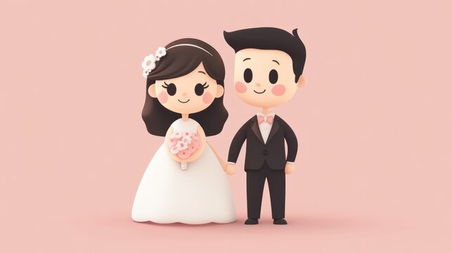 Cute cartoon couple in wedding attire (1)