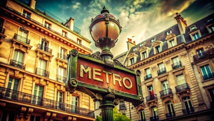 Fototapeta premium Vintage Parisian Metro Sign, June 2012, France - Retro Subway Signage