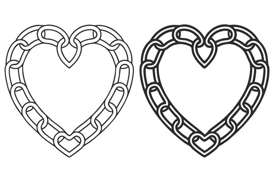 Two chain hearts are displayed in contrasting line thickness, set against a white backdrop