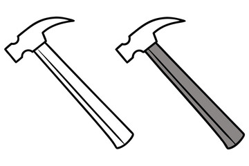 Line drawing showcases one filled hammer and one outline hammer, both isolated on white