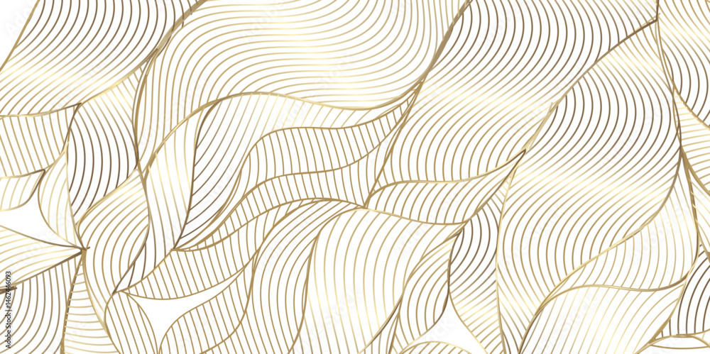 Poster abstract vector gold floral waves background. elegant abstract background featuring glimmering golde