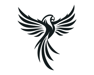 Fototapeta premium Abstract bird with vine embellishments, monochrome tattoo design illustration on a white background