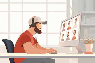 Virtual Team Video Conference with Diverse Group Collaborating Online