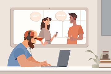 Virtual Team Video Conference with Diverse Group Collaborating Online