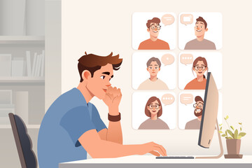 Virtual Team Video Conference with Diverse Group Collaborating Online