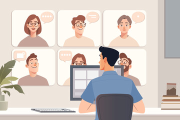 Virtual Team Video Conference with Diverse Group Collaborating Online