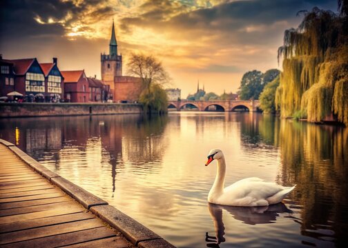 Vintage Stratford-upon-Avon: River Avon, RSC Theatre & Swan