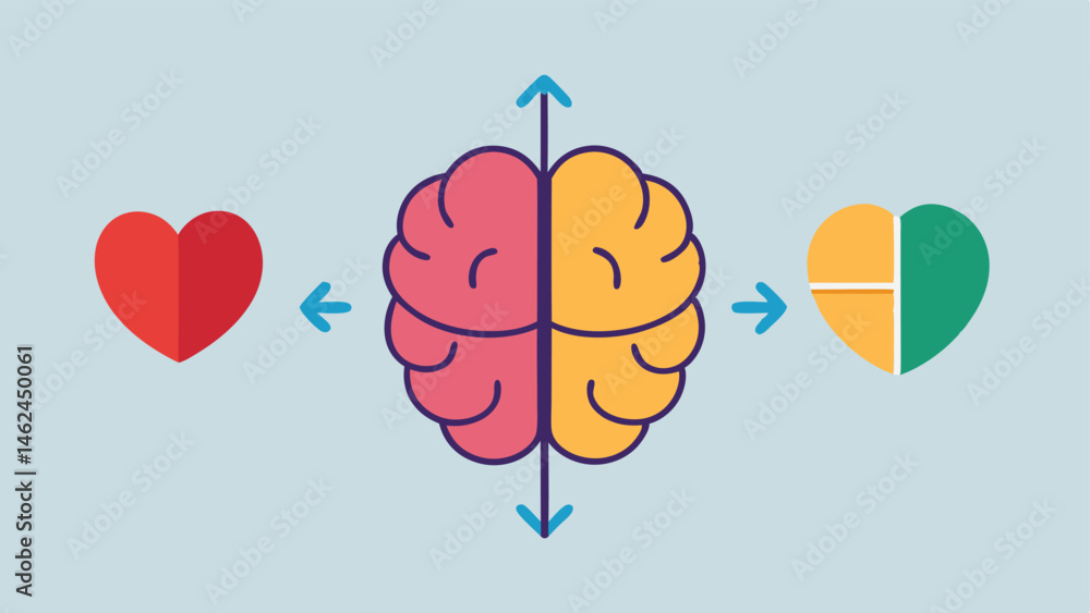 Poster mind and body a split graphic showing a brain and a heart connected by arrows pointing to various su