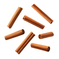A close-up shot of cinnamon sticks, showcasing their rich brown color and distinct texture. The cinnamon sticks are artistically arranged against the background.