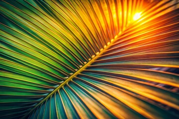 Vintage Sunset Palm Leaf Texture Close-up Stock Photo