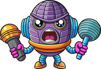 Retro character design of angry microphone.