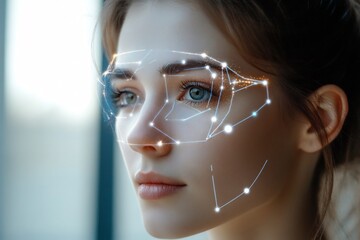 Advanced biometric face recognition technology, augmented reality interface overlay