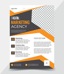Modern Geometric Digital Marketing Flyer Design Template – Corporate Agency Layout in Orange & Black