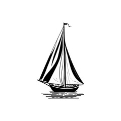 Vintage nautical illustration of a sailboat navigating the sea, maritime voyage