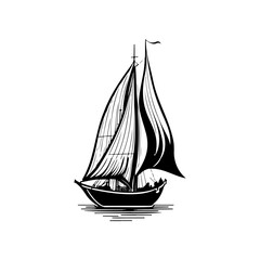 Elegant depiction of a sailing boat on water in monochromatic illustration