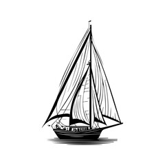 Monochrome elegance: A classic sailing vessel depiction on a pristine white surface