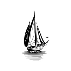 Monochrome Sailing Boat Illustration: A Classic Maritime Vessel on Calm Waters
