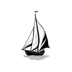 Monochrome Sailboat Illustration: Nautical Vessel in Calm Waters Sketch
