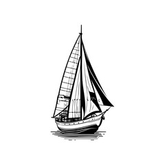 Monochrome depiction of a sailboat gliding on water, evoking nautical adventure