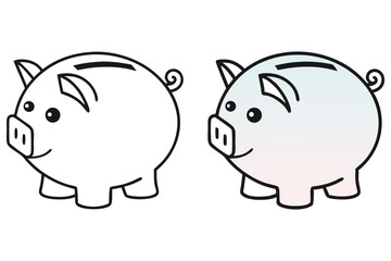 Two different cartoon piggy bank designs stand against a white background side by side
