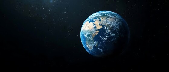 Earth space view, starry background, globe