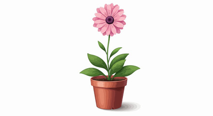 Potted Plant with Lush Green Leaves and a Single Pink Flower Bud