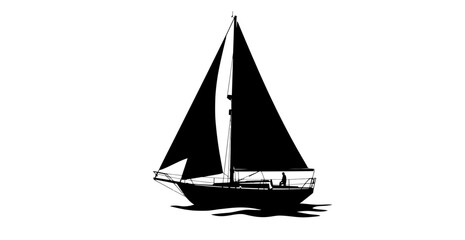 Silhouette of a sailboat with two sails captured from a low angle
