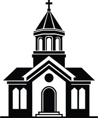 Church silhouette, Church silhouette vector, Christian church house icon, Church building vector illustration