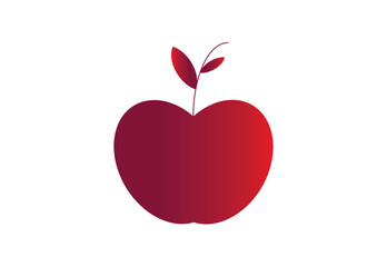Red Gradient Apple Icon with Two Leaves Modern Fruit Illustration for Design.
