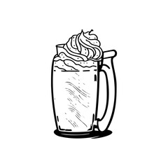 Hand-drawn dessert beverage adorned with creamy topping, a minimalist delight
