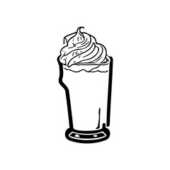 Doodle style illustration of beverage with topping in a tall glass icon