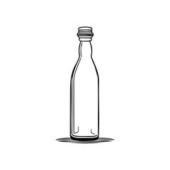 Monochrome bottle illustration with minimalist contours representing vintage glass