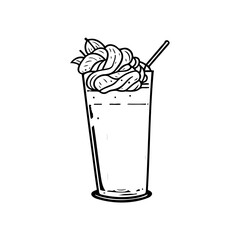 Elegant minimalist line art illustration of a dessert drink with whipped cream