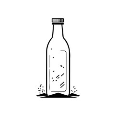 Minimalistic Bottle Illustration in Black and White with Geometric Base