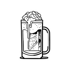 Monochrome illustration of an overflowing beverage with a scoop of dessert