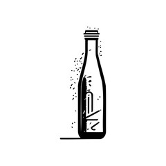 Stylized monochrome bottle illustration with abstract design, elegant simplicity