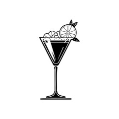 Elegant silhouette of a stylish cocktail with citrus garnish in triangle glass
