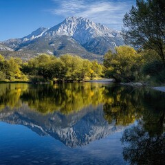 Obraz premium Serene mountain reflection in tranquil lake
