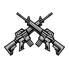 Obraz premium Crossed Assault Rifles Vector Illustration