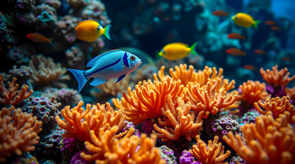 A vibrant reef filled with corals and colorful fish, use as background or wallpaper