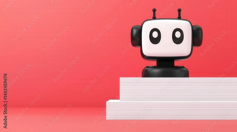 Poster law restriction policy concept. robot figure on stacked paper with a vibrant background.