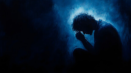 A painter blending black and indigo hues to illustrate deep melancholy.